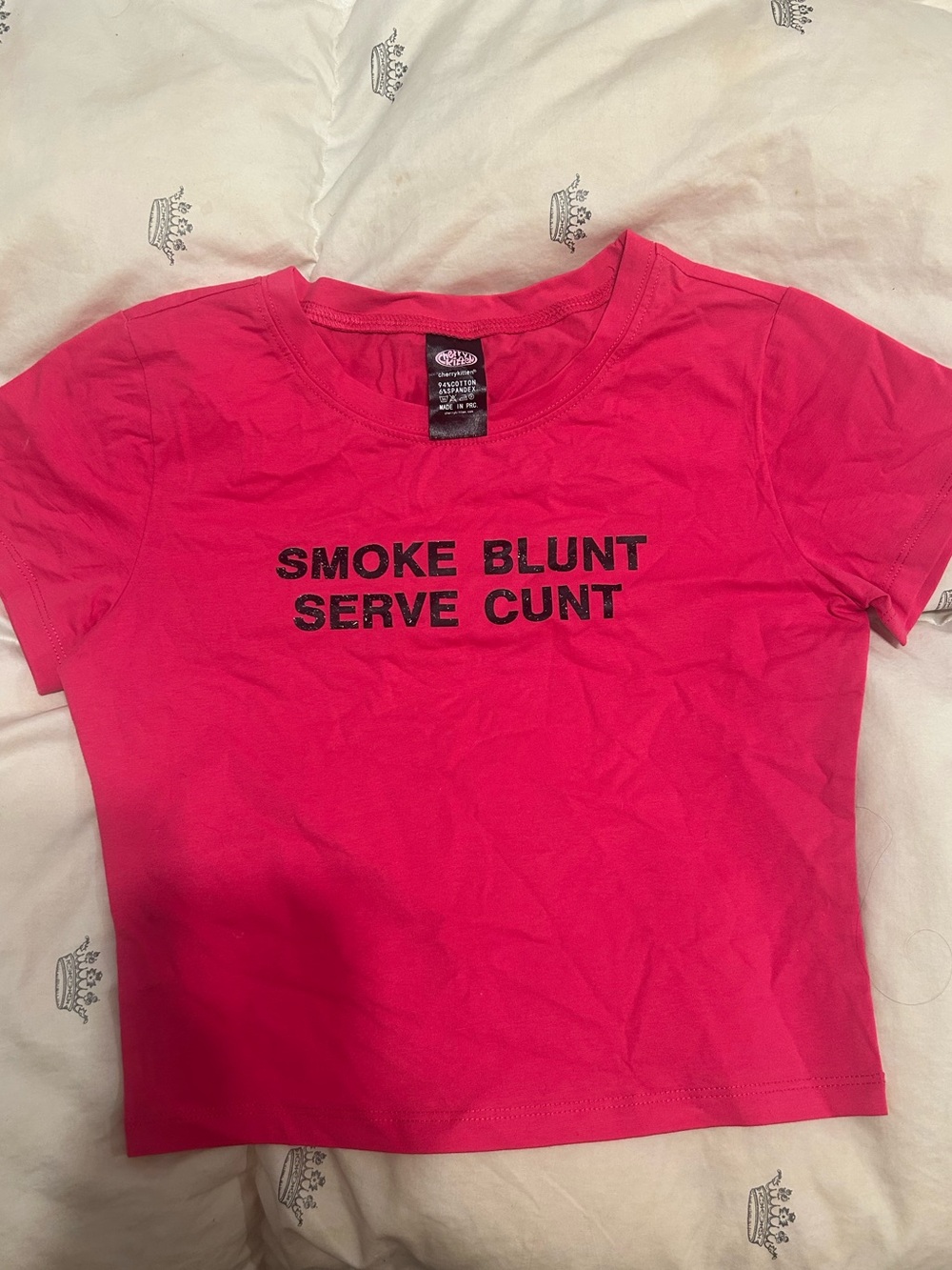 Cherry Kitten Hot Pink Graphic Crop Tee